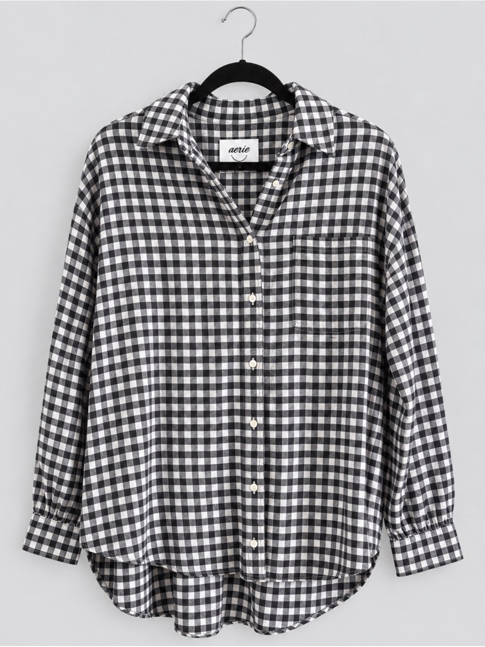 Aerie Oversized Black and White Gingham Button-Down Shirt - size Large